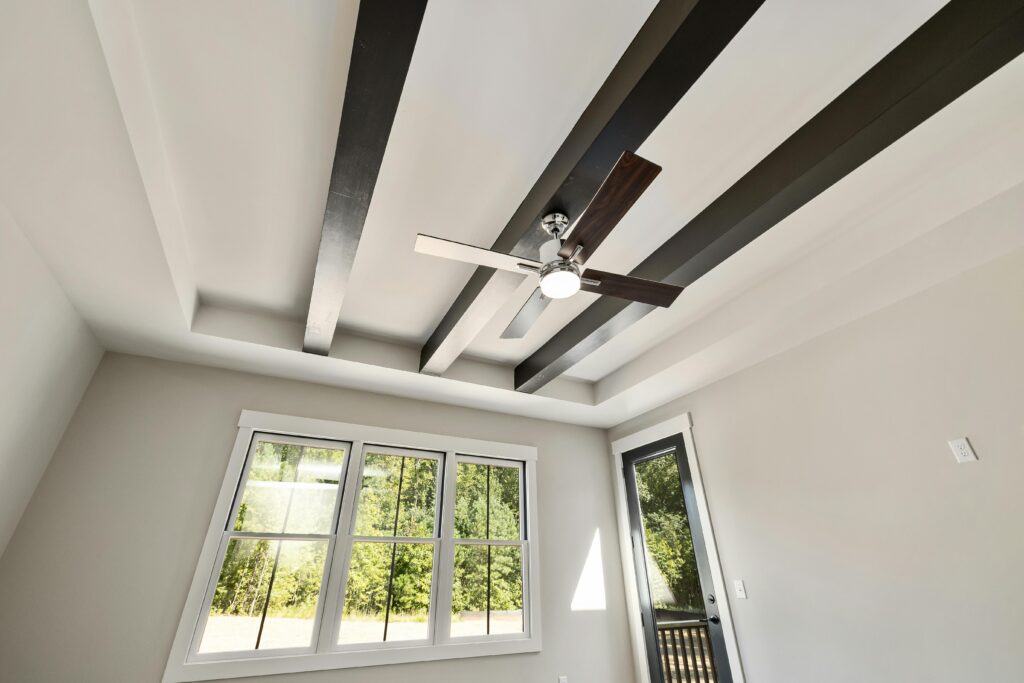 exposed beam ceiling in living room
