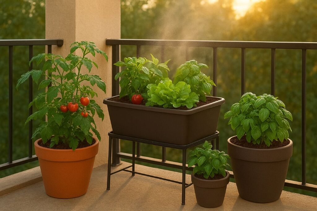 balcony garden at sunset