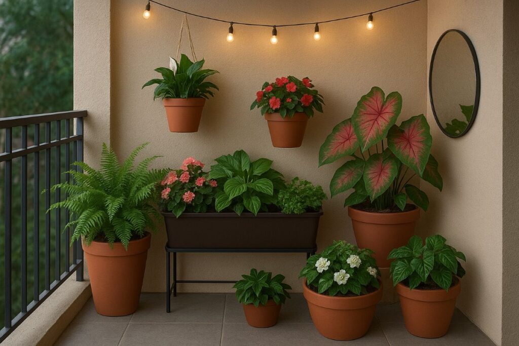 balcony garden oasis at dusk
