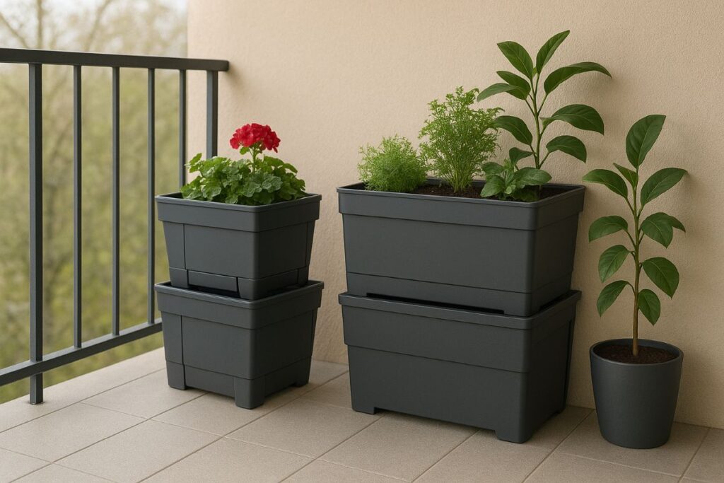 modern balcony garden with planters