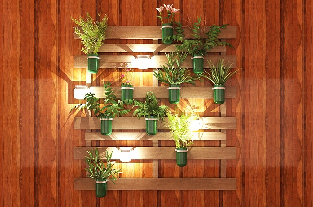 decoration, wall, nature, wood, leaves, lights, decor, brown wall